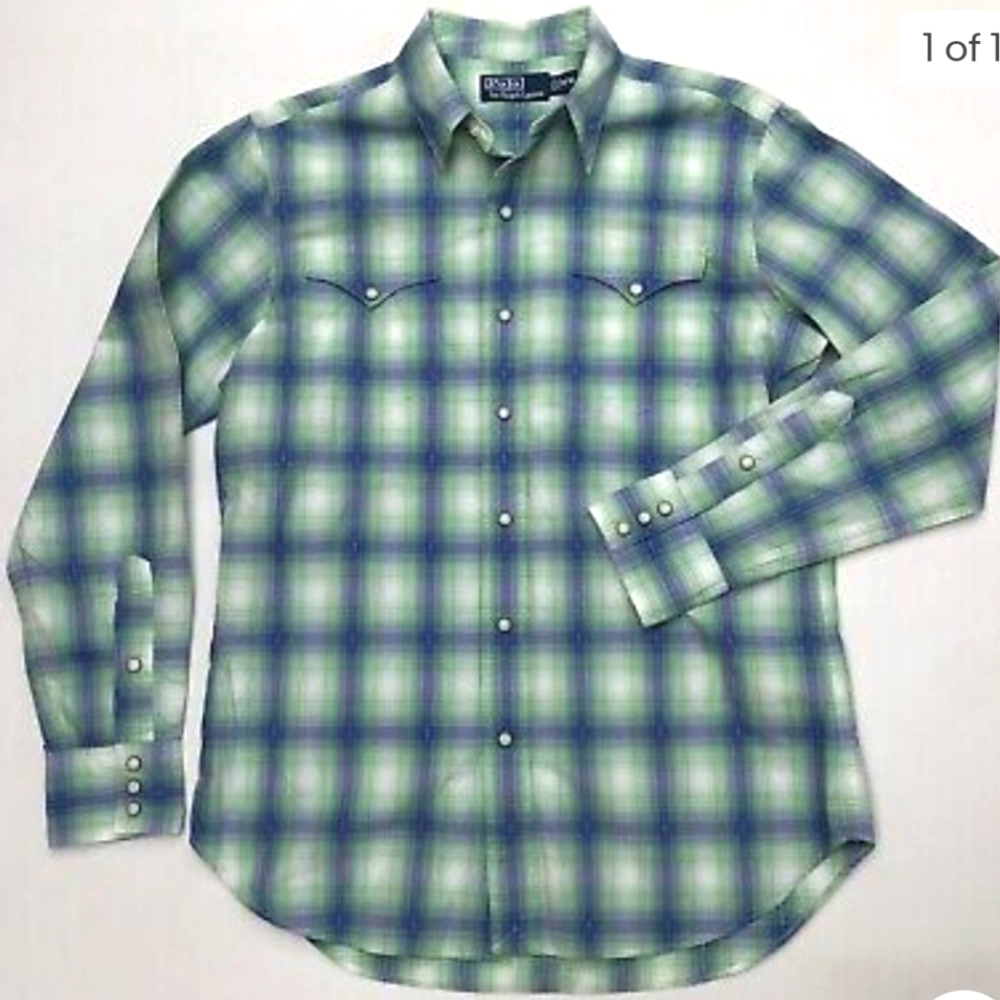 Polo by Ralph Lauren Pearl Snap Rockabilly Men's Western Plaid Shirt - Small